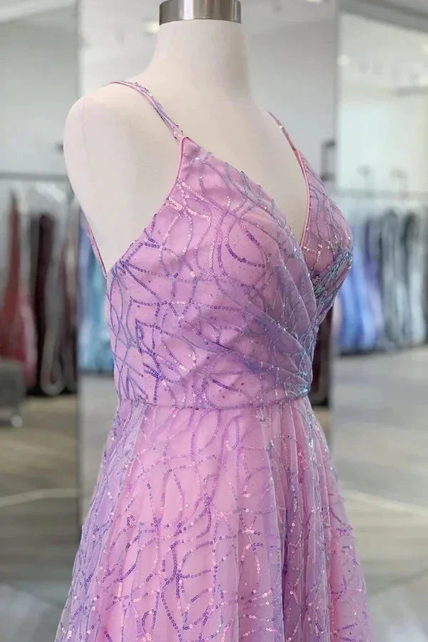 Shiny V Neck Backless Long Purple Prom Dress Backless Purple Formal Graduation Evening Dress Y917 by simplepromdress