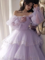 Sparkly Prom Dresses Purple Prom Dresses Robes Cocktail Off The Shoulder Prom Dresses Long Sleeve Prom DressesY2408 by simplepromdress