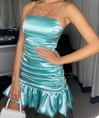 New mint green tight skirt sexy pleated skirt high waist pleated satin dress short homecoming dress Y1903 by simplepromdress