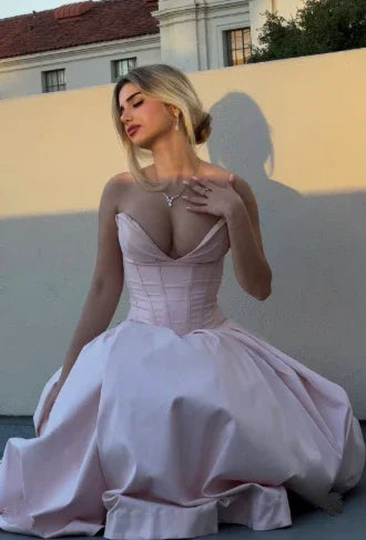 Pink Strapless A Line Long Prom Dress Elegant Evening Dress Brithday Outfits Y7531 by simplepromdress
