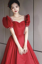 Burgundy satin long prom dress A line evening dress Y1169 by simplepromdress