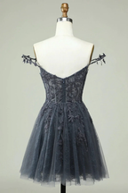 Cute A Line Spaghetti Straps Grey Short Homecoming Dress with Appliques Y2397 by simplepromdress