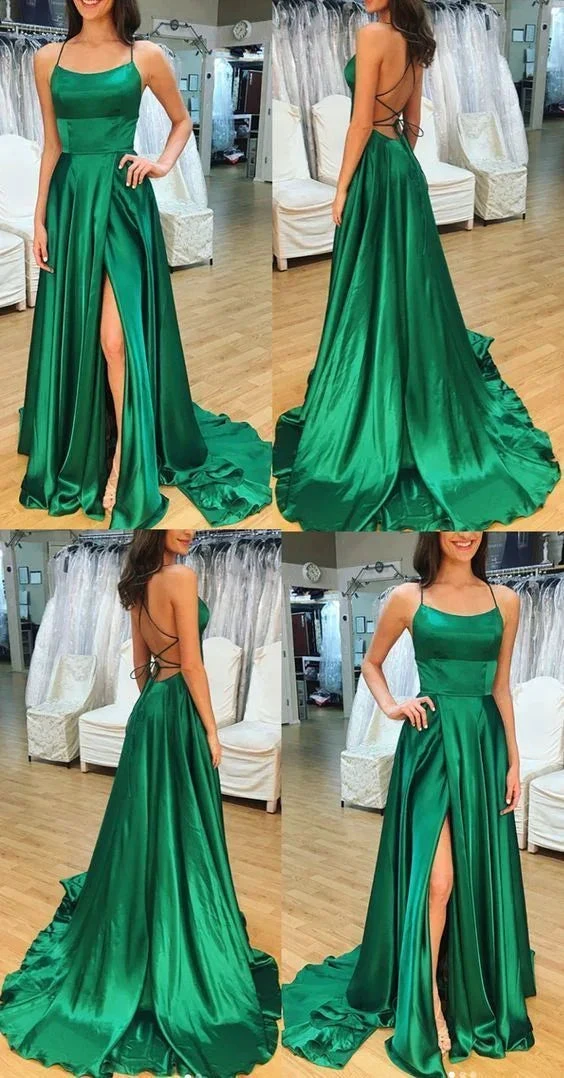 Spaghetti Straps Open Back Prom Dress Satin Formal Evening Gown Y184 by simplepromdress