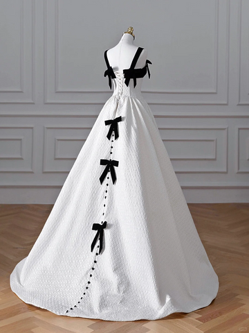 Elegante vestido de noche largo de satén blanco con corte en A, vestido de fiesta y boda formal Y8611