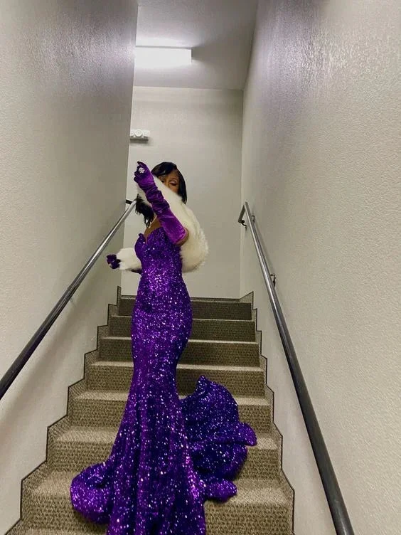 Sparkly Purple Sequins Mermaid Evening Dress Glam Dress Y5834 by simplepromdress