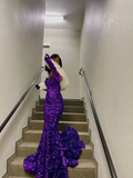 Sparkly Purple Sequins Mermaid Evening Dress Glam Dress Y5834 by simplepromdress