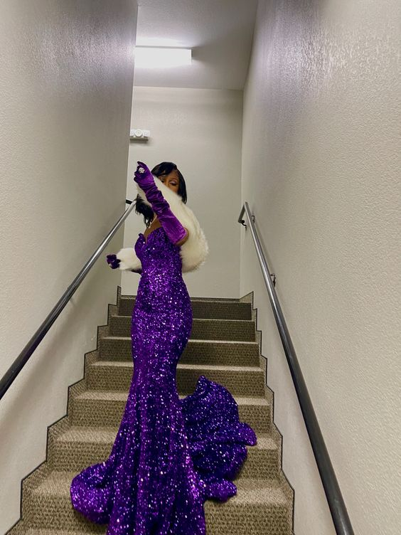 Sparkly Purple Sequins Mermaid Evening Dress Glam Dress Y5834