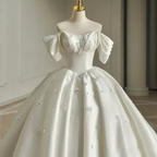 Heavy Industry Luxury Satin Tail Wedding Dress Y6858 by simplepromdress