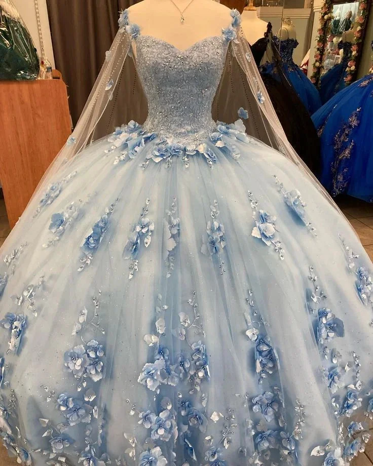 Ball Gown Light Blue Quinceanera Dresses 3D Flowers Sweet 16 Dress Y6569 by simplepromdress