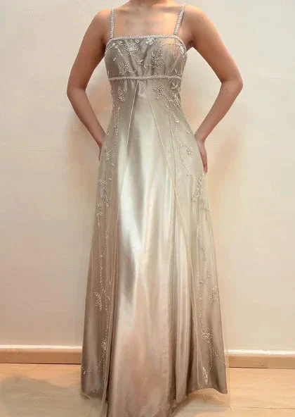 Fashion Spaghetti Straps Satin Tulle Beaded Prom Dress A Line Party Evening Gown Y8139 by simplepromdress