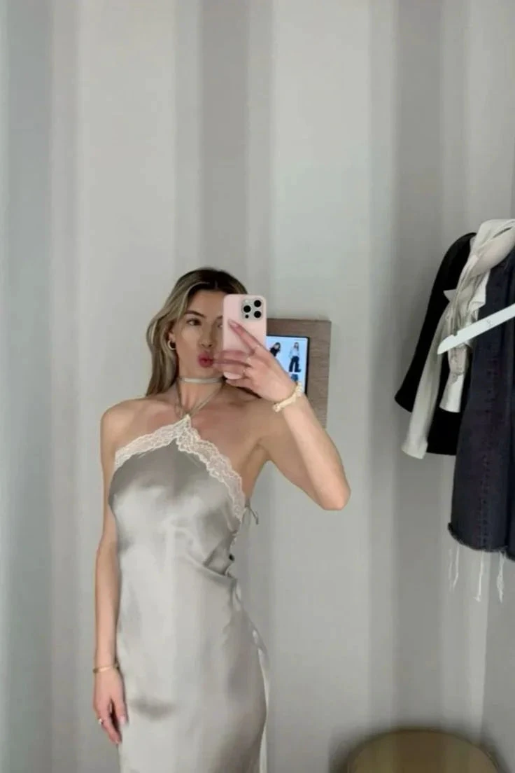 Sexy Halter Satin Lace Party Evening Dress Y8169 by simplepromdress