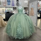 Women's Spaghetti Quinceanera Ball Gown Lace Applique for Sweet 15 16 Dresses Y3038 by simplepromdress