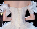 Fairy Romantic Off Shoulder White Wedding Dress Sweep Train Y6878 by simplepromdress