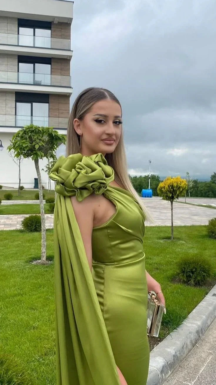 Sexy Sheath Long Party Prom Dress Olive Green One Shoulder Prom Evening Dress Y8009 by simplepromdress