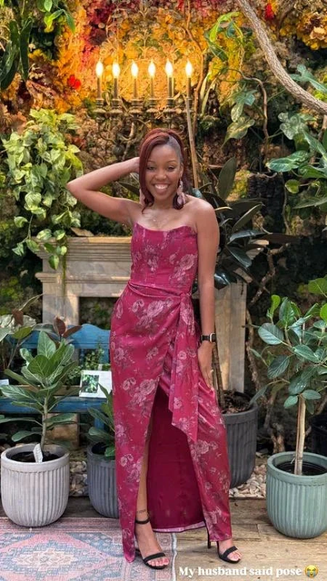 Fuchsia Printed Corset Front-Slit Satin Prom Dress Formal Evening Dress Y8458 by simplepromdress