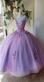 Princess Tulle Long Prom Dress with Flower,Ball Gowns Quinceanera Dresses Y4372 by simplepromdress