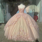 Pink Sparkly Quinceanera Prom Dresses Lace Flower Sweet 16 Tulle Party Ball Gown Y57 by simplepromdress