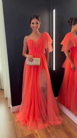 Chic A-line One Shoulder Evening Dress With Split Gala Dress Y5236