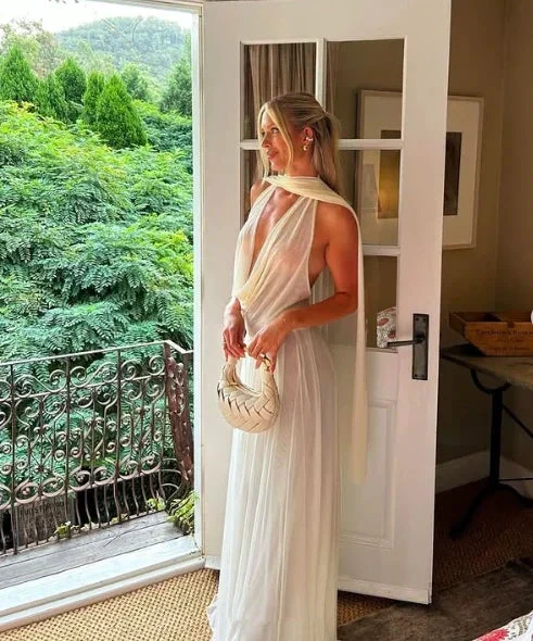Sexy White Tulle Deep V Evening Dress Long Party Dress Y8240 by simplepromdress