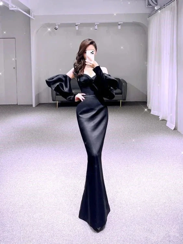 Simple Mermaid Black Prom Dress Satin Long Evening Dress Y6416 by simplepromdress