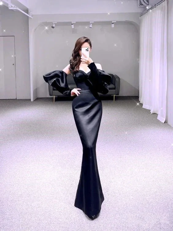 Simple Mermaid Black Prom Dress Satin Long Evening Dress Y6416 by simplepromdress
