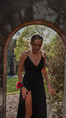 Simple Black A-line Prom Dress Black Evening Dress Winter Dance Dress Y5447