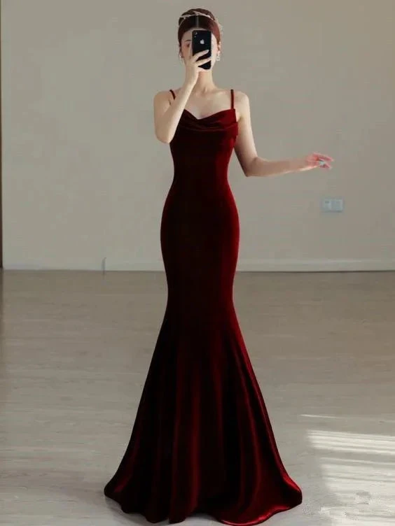 Elegant Red Velvet mermaid Evening Dress Long Prom Dress Y7824 by simplepromdress