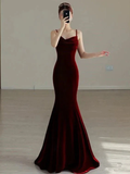 Elegant Red Velvet mermaid Evening Dress Long Prom Dress Y7824 by simplepromdress
