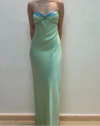 Sexy Spaghetti Straps Green Satin Beaded Prom Evening Dress Y7757 by simplepromdress