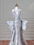 Luxury Silver Sequin 3D Beaded Mermaid Evening Dress Long Prom Dress With Bow Y8640 by simplepromdress
