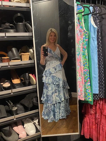 Gorgeous Blue Sleeveless V-Neck Lace Ruffle Tiered Evening Dress Formal Prom Dress Y8460 by simplepromdress