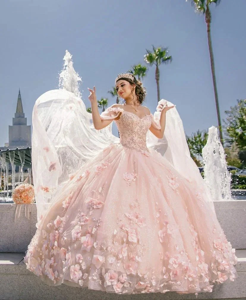 Pink Sweet 16 Dress,Pink Ball Gown With 3D Flowers,Pink Princess Dress Y2337 by simplepromdress