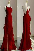 Simple Mermaid Beach Evening Dress with Ruffles,Spaghetti Straps Backless Prom Gown Y5651 by simplepromdress