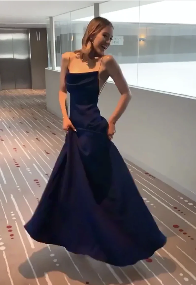 Navy Blue Spaghetti Straps Sheath Full Length Formal Gown,Blue Prom Dress Evening Gown Y74 Main Image