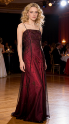 Vintage Burgundy Tulle Beaded A Line Prom Dress Evening Dress Y7684 by simplepromdress