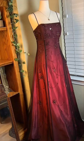 Vestido de fiesta vintage de tul burdeos con cuentas, corte A, vestido de noche Y7684