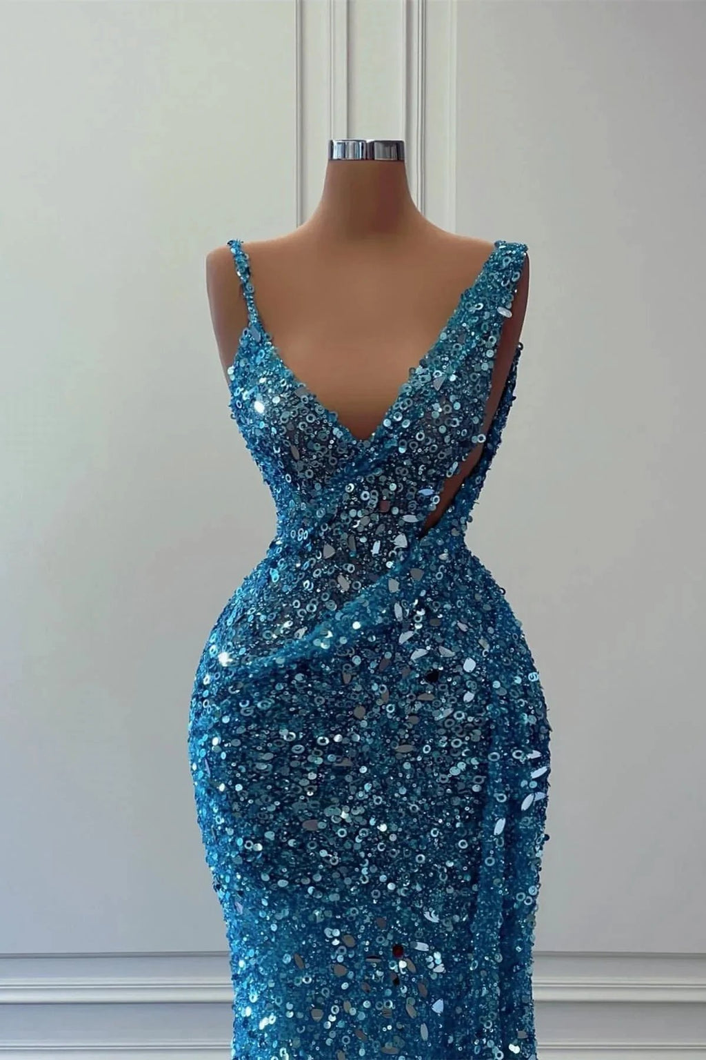 Off The Shoulder Sleeveless Mermaid Long Prom Gown with Sequins by BIZTUNNEL