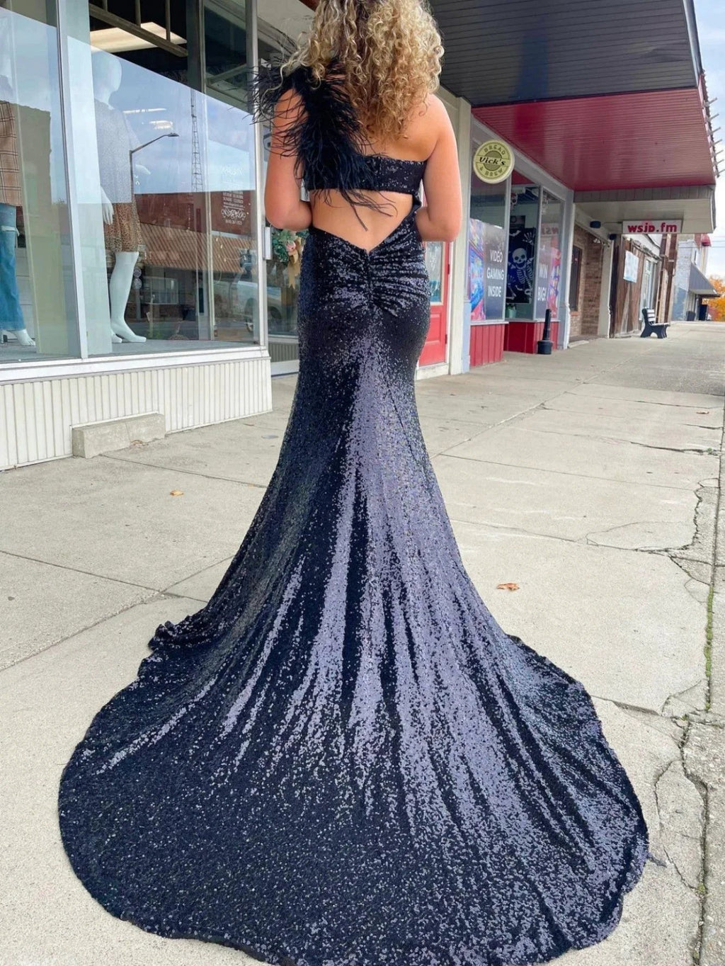 One Shoulder Sparkly Unique Black Mermaid Prom Dress by KissProm
