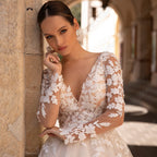 Exquisite Wedding Dresses Long Sleeves Sexy Backless Bride Gowns Applique Princess Tulle A-Line vestidos de novia