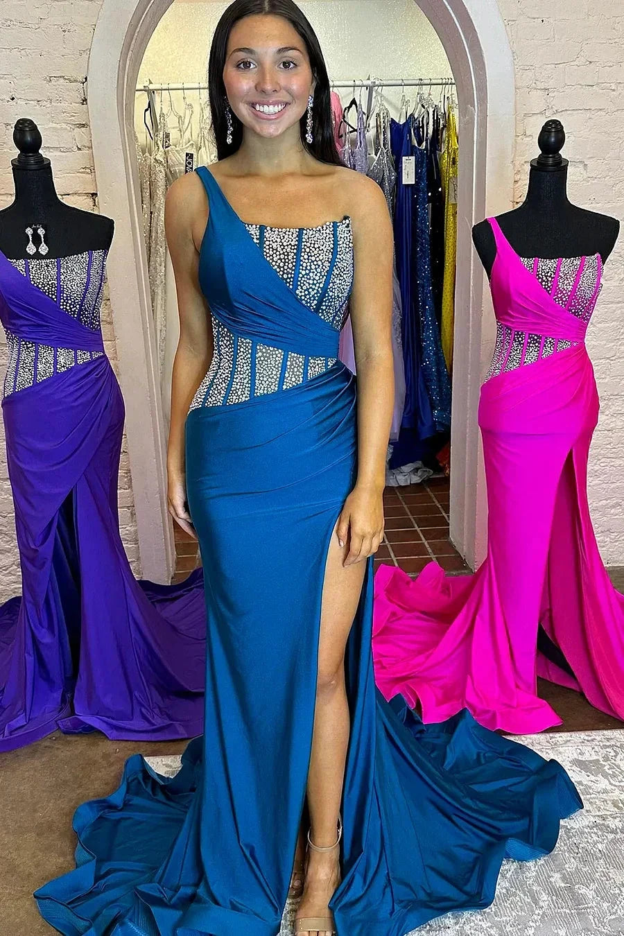 Laylani | Blue Mermaid One Shoulder Long Prom Dresses with Beaded by KissProm