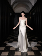 Classy White Satin Chiffon Mermaid Prom Dress,Strapless Long Wedding Dress Y8591 by simplepromdress