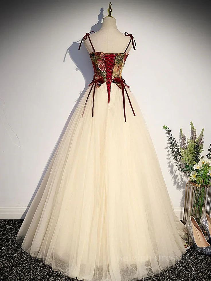 Vintage Tulle A Line Long Prom Dress Spaghetti Straps Evening Dress Ball Gown Y7662 by simplepromdress