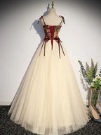 Vintage Tulle A Line Long Prom Dress Spaghetti Straps Evening Dress Ball Gown Y7662 by simplepromdress