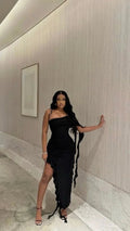 One Shoulder Black Evening Dress,Chic Black Maxi Dress Y1892 by simplepromdress