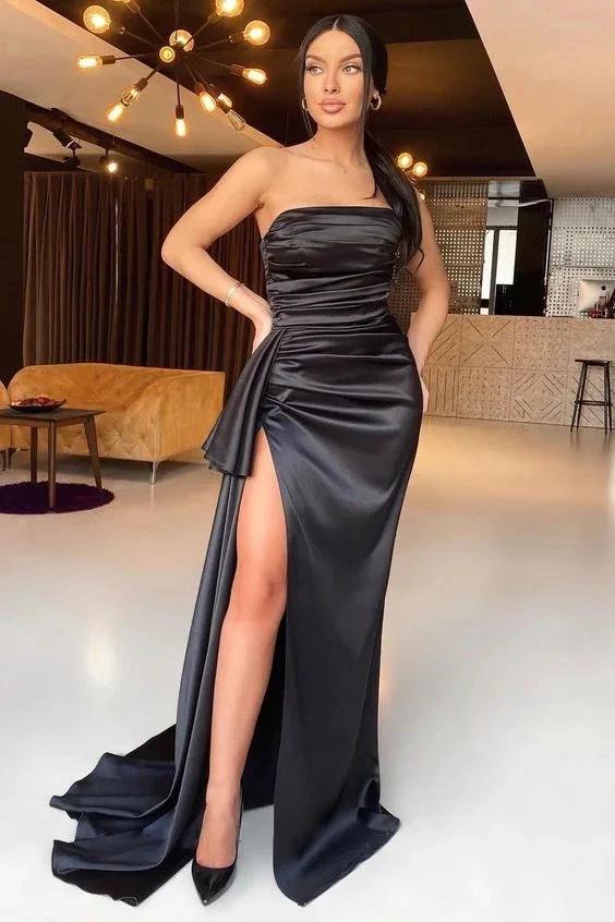 Black Mermaid Strapless Evening Dress With Split Y70 by simplepromdress