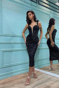 Off The Shoulder Sweetheart Mermaid Prom Dress with Black Sequins by BIZTUNNEL