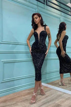 Off The Shoulder Sweetheart Mermaid Prom Dress with Black Sequins by BIZTUNNEL