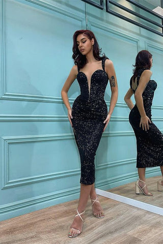 Off The Shoulder Sweetheart Mermaid Prom Dress with Black Sequins