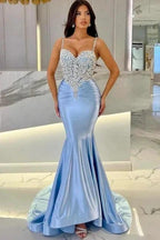 Attractive Long Mermaid Spaghetti Straps Lace Prom Dress with Train by misshow.com