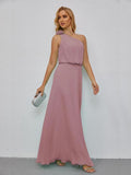 Ruffled One Shoulder Sleeveless Long Bridesmaid Dresses A-line Formal Evening Gown Side Split 28080 by numbersea